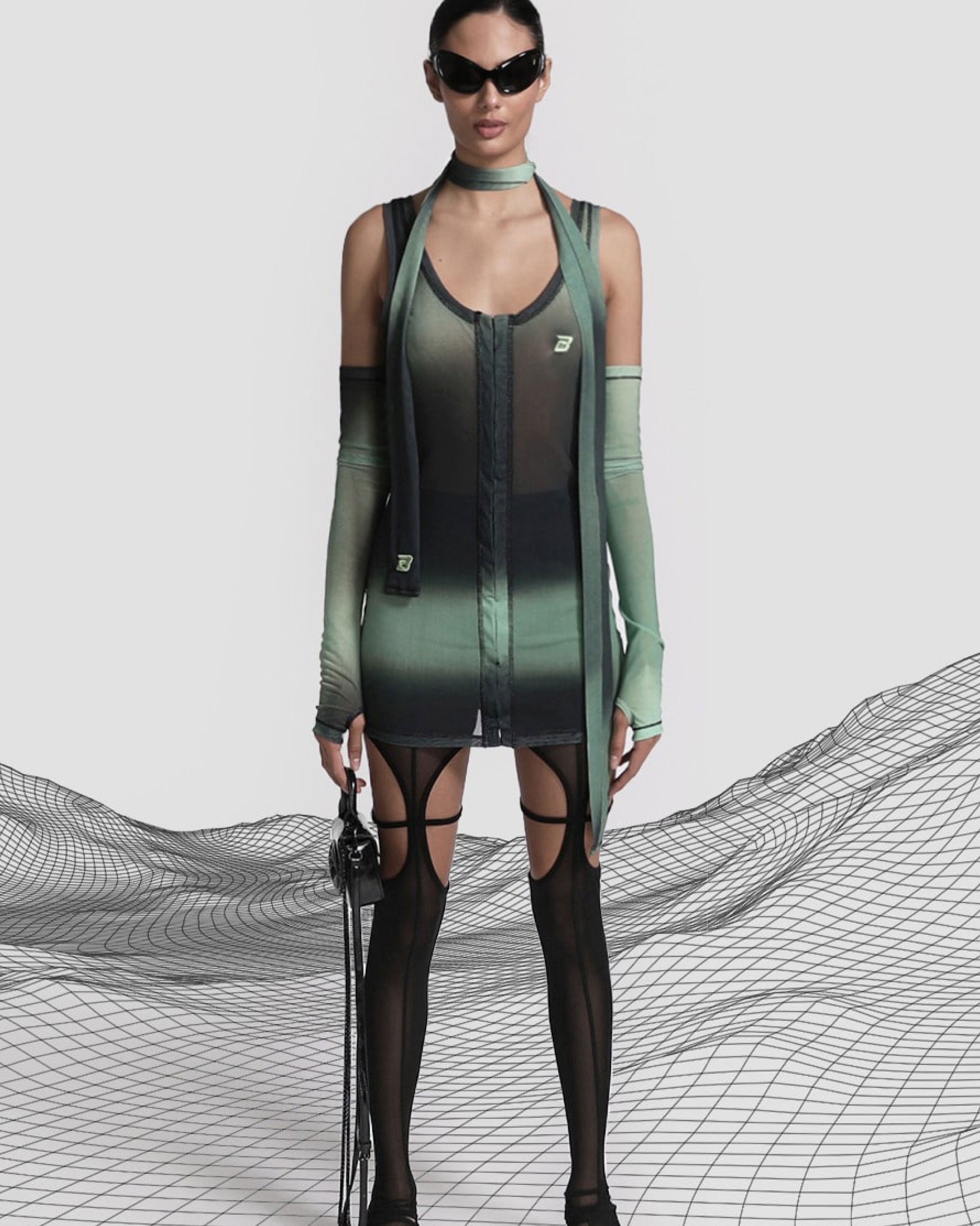 Badblood Halo Sleeveless Dress with Warmer & Scarf Green