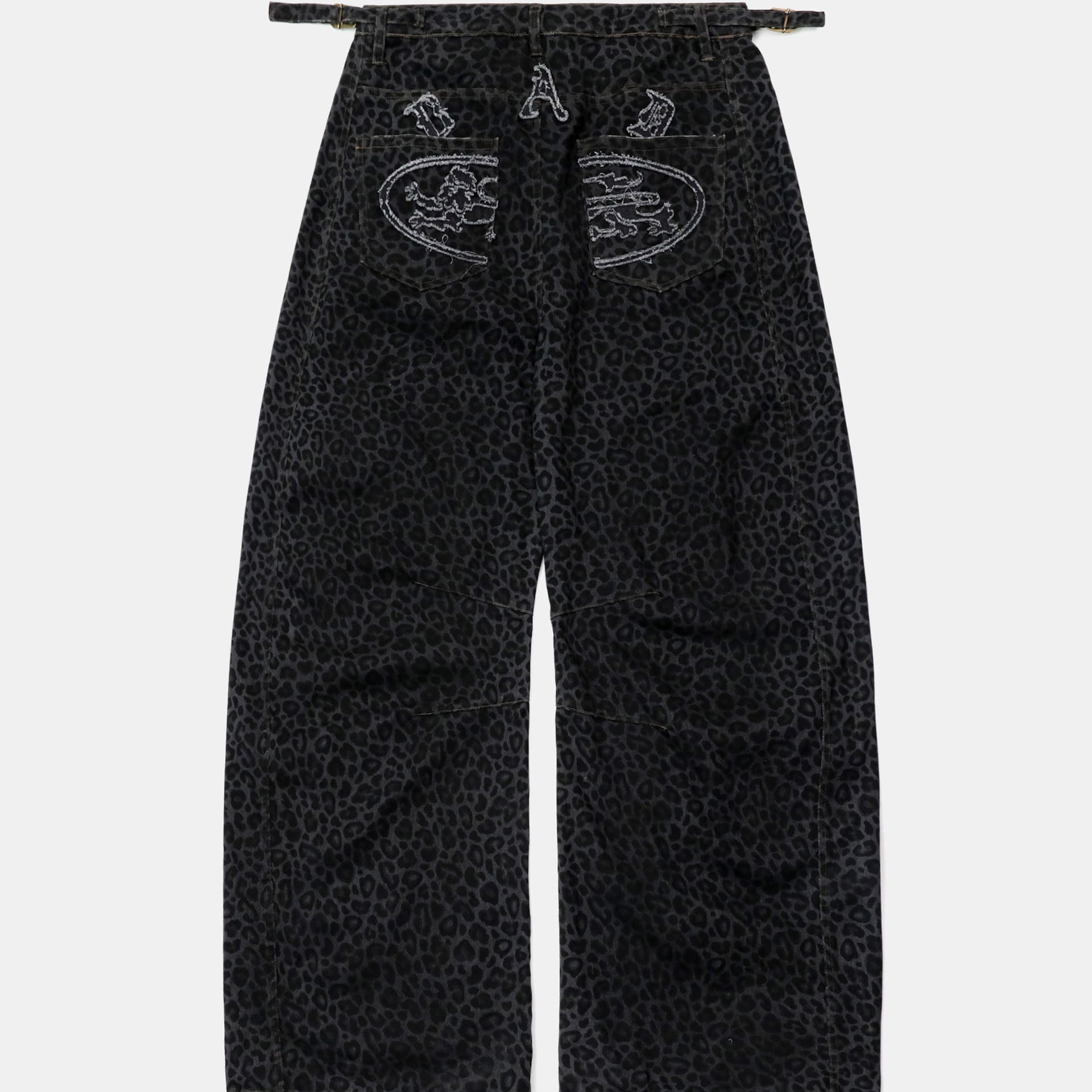 Badblood Lion Patch Washed Barrel Pants Black Leopard