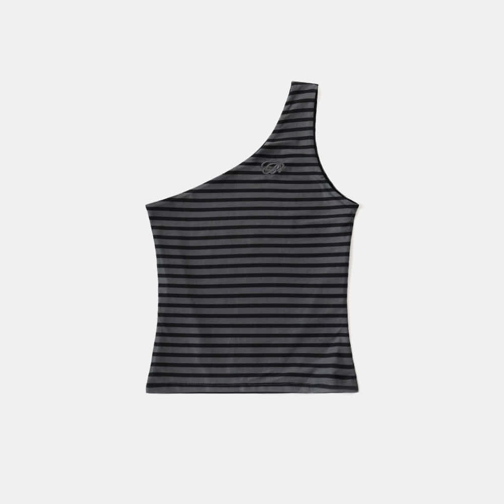 Badblood Striped One Shoulder Tank - Charcoal/Black