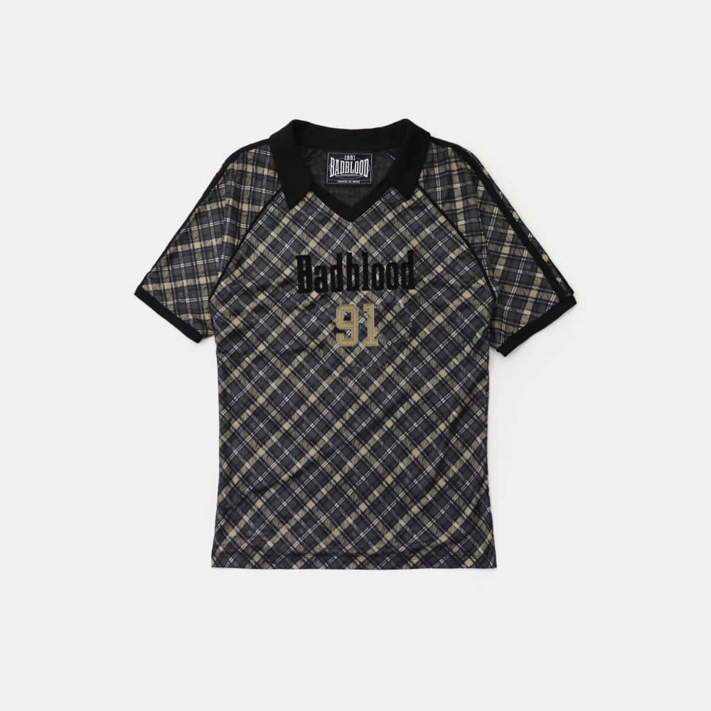 Badblood Vintage Club V-Neck Check T-Shirt Black