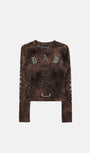Badblood Mystic Rhinestone Logo Jersey Slim Long Sleeve Brown Leopard