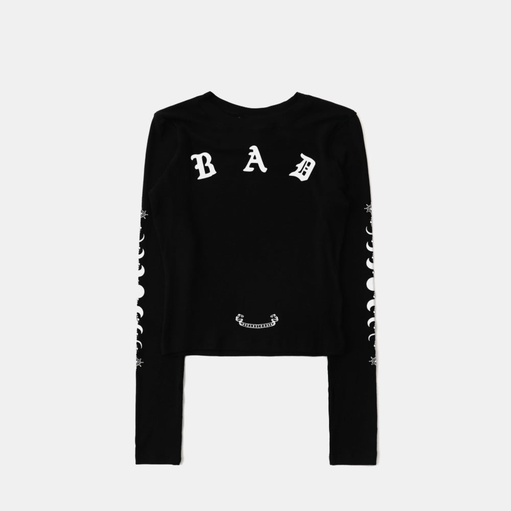 Badblood Mystic Rhinestone Logo Jersey Slim Long Sleeve Black