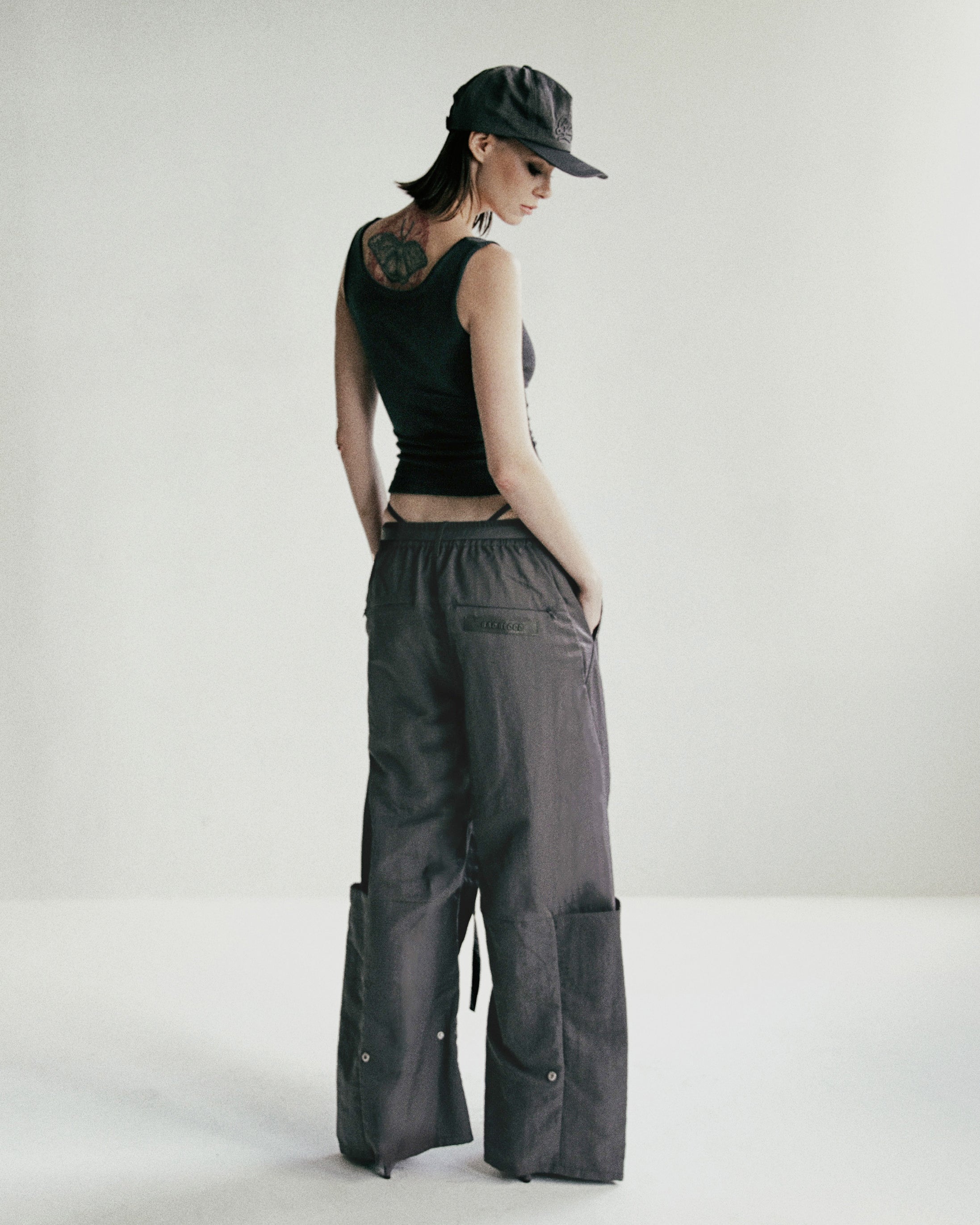 Badblood Curved Nylon Cargo Pants Charcoal