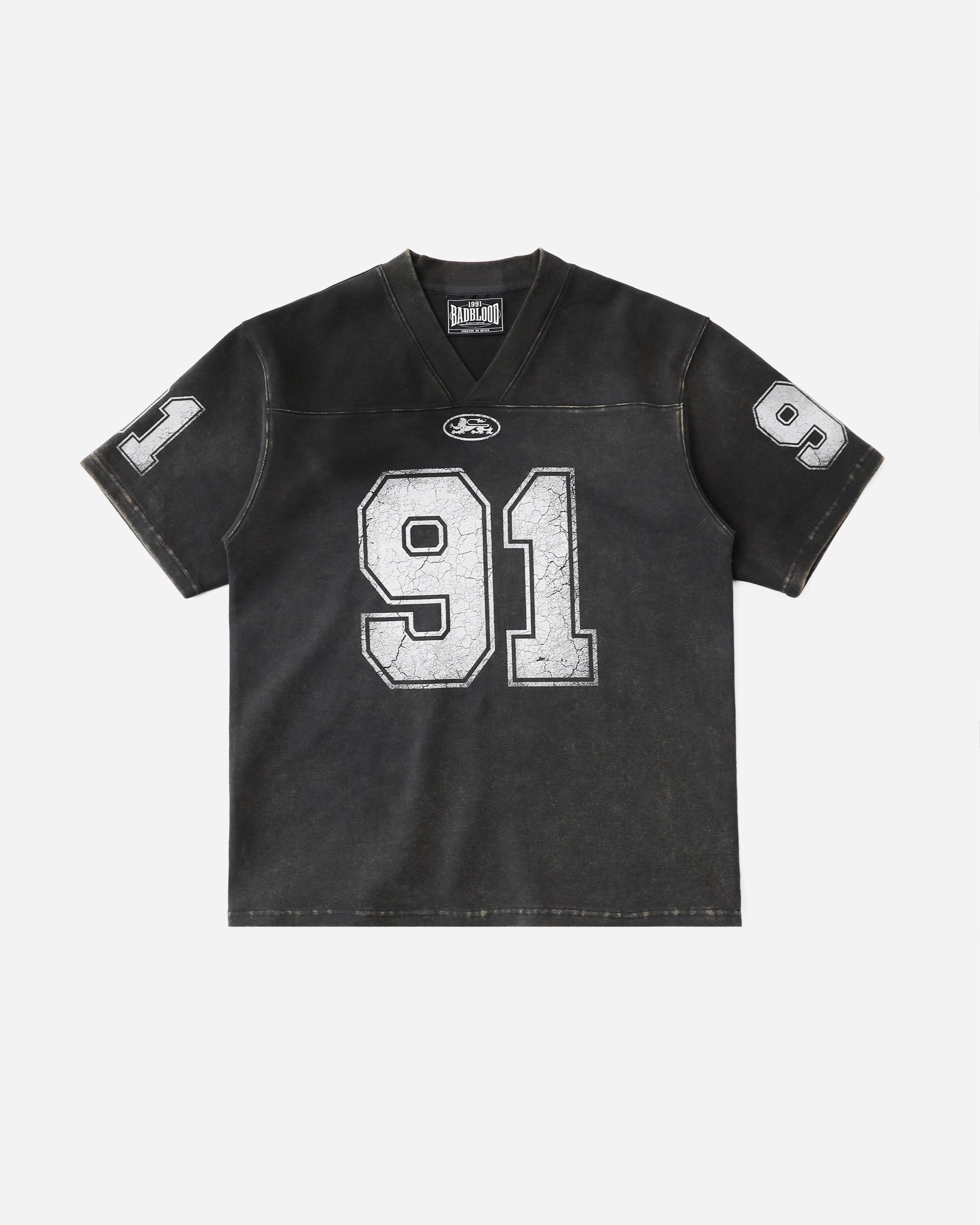 Badblood 91 Crack Print V-Neck T-Shirt Black