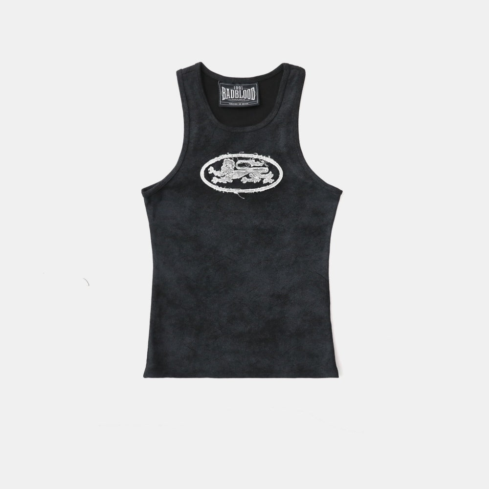 Badblood Lion Patch Tank - Washed Black