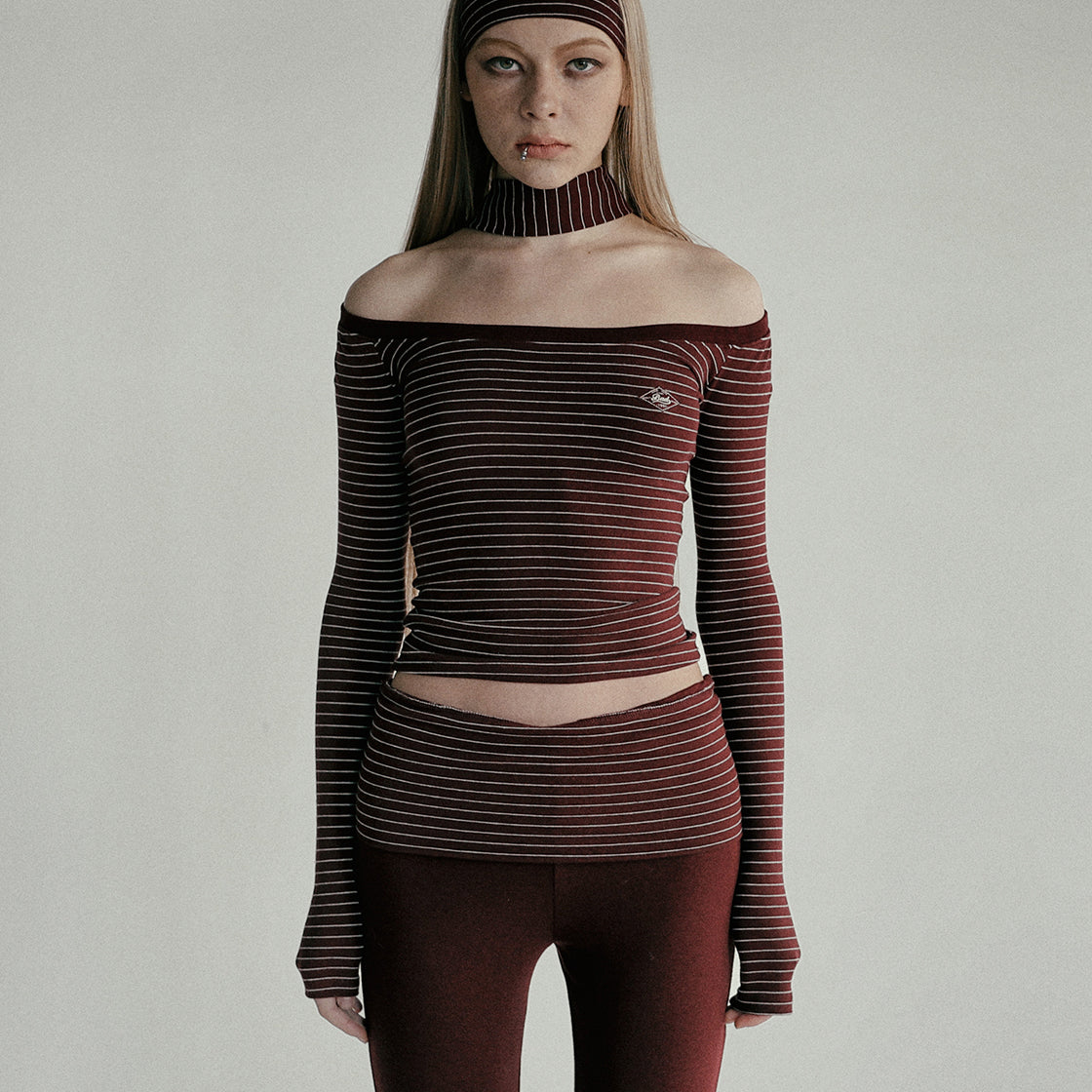 Badblood Beyond Soft Off-Shoulder Top Striped Wine