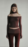 Badblood Beyond Soft Off-Shoulder Top Striped Wine
