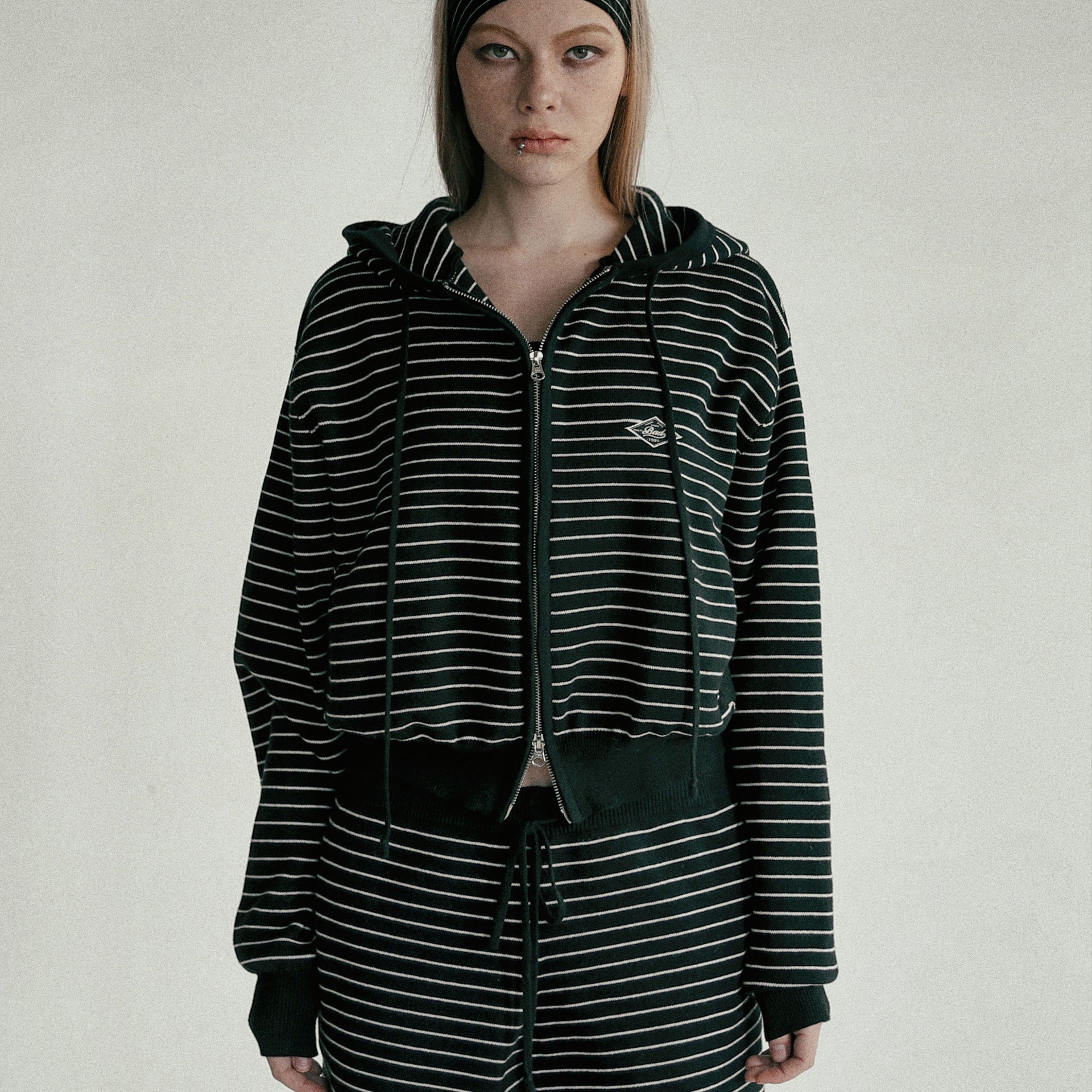 Badblood Beyond Soft Knit Hooded Zip-Up Stripe Black