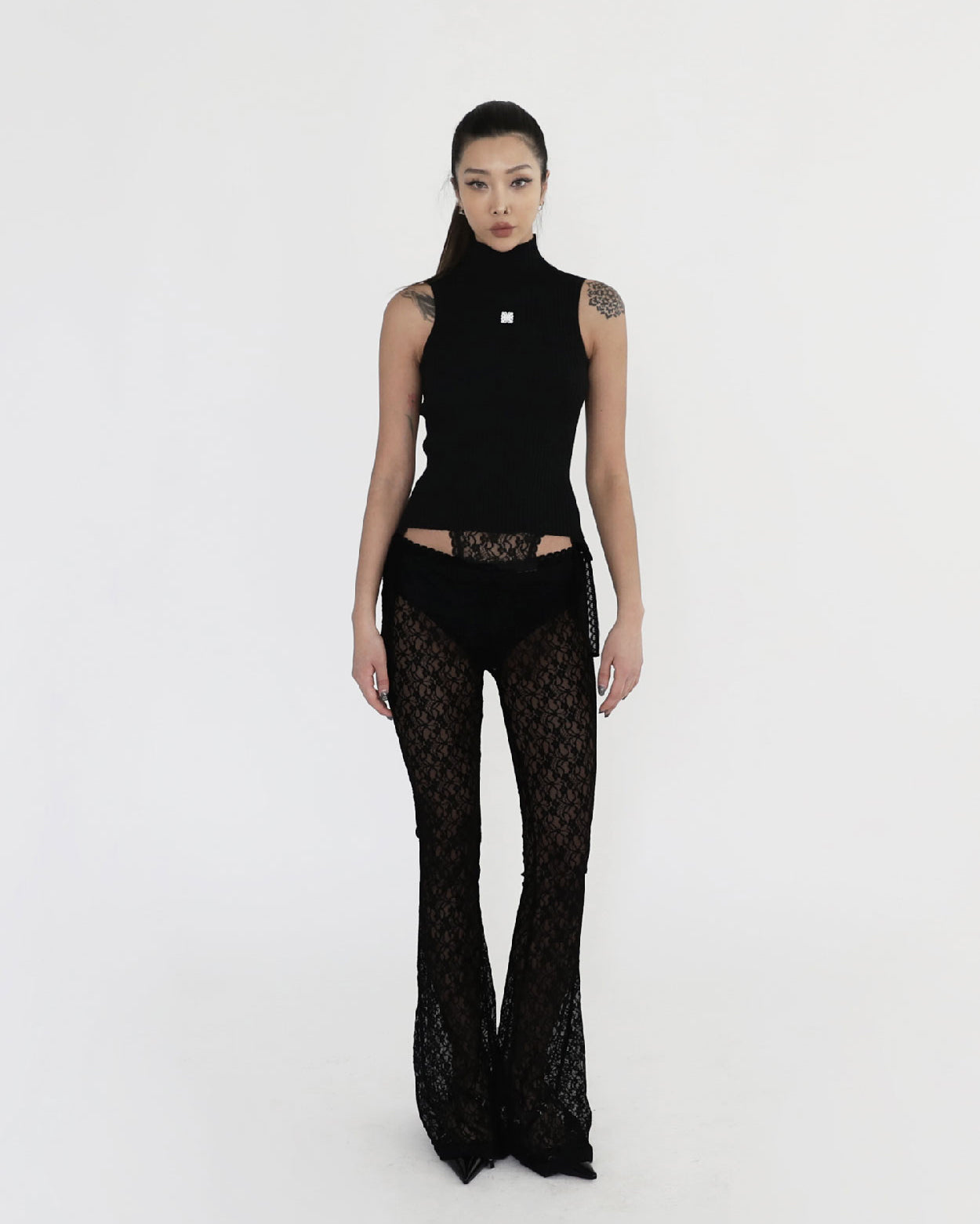 Badblood Selena Lace String Brush Cut Pants Black