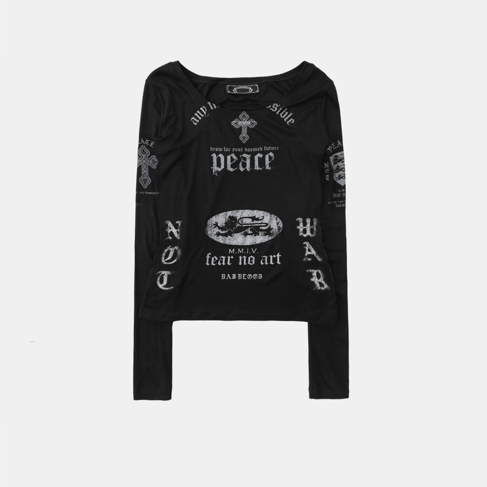 Badblood PEACE NOT WAR Loose Fit Tee Dusty Black