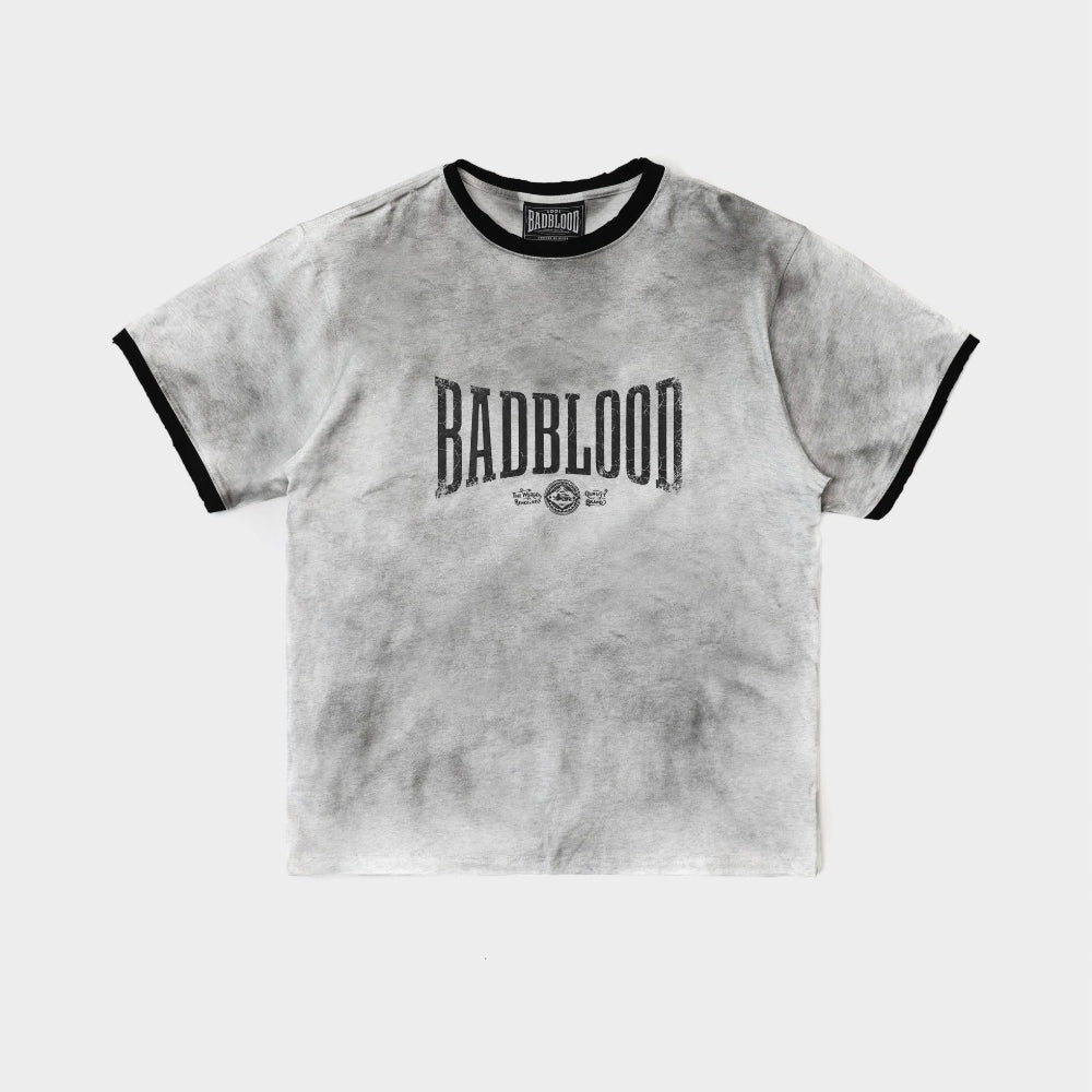 Badblood Curved Logo Dusty Ringer T-Shirt White