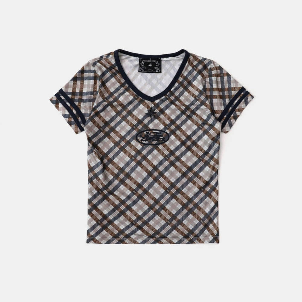 Badblood 91 V-neck Jersey T-shirt Beige Check
