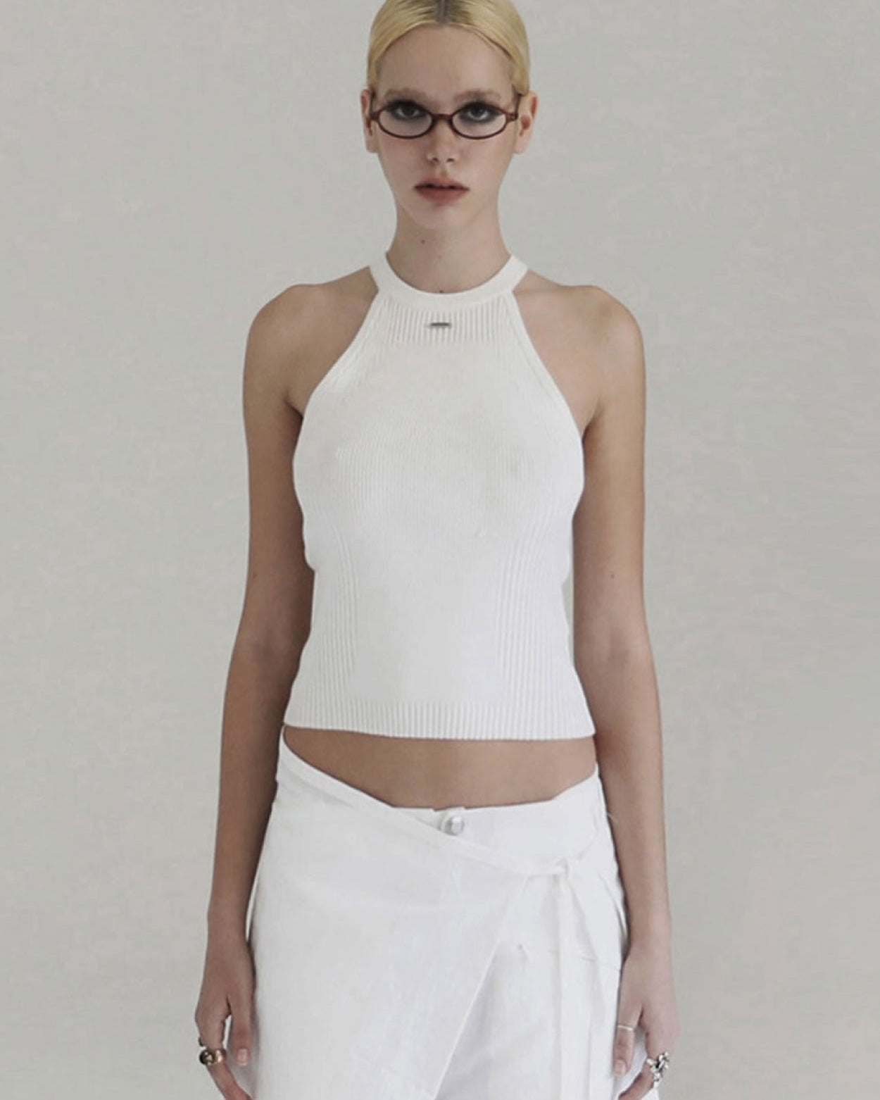 Badblood Halterneck Knit Tank White