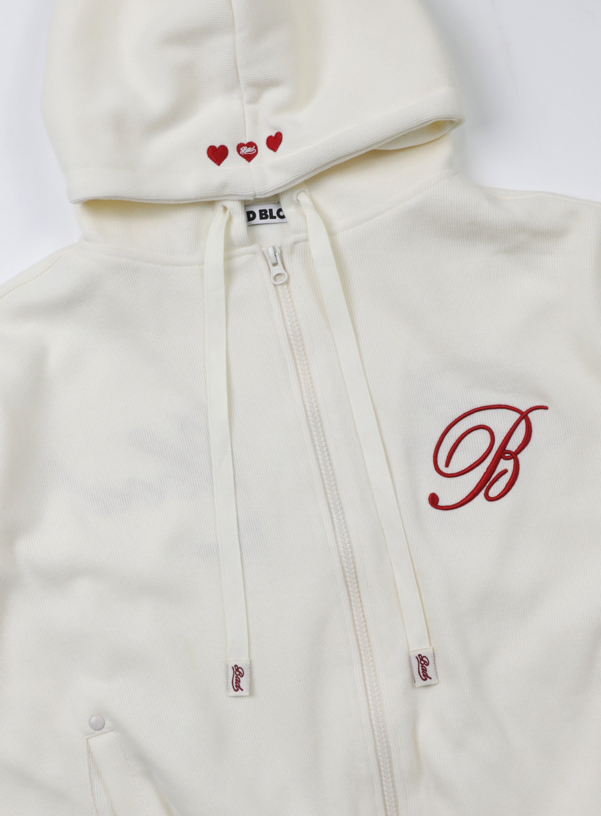 Badblood Classic Logo Hooded Zip-Up - Cream White
