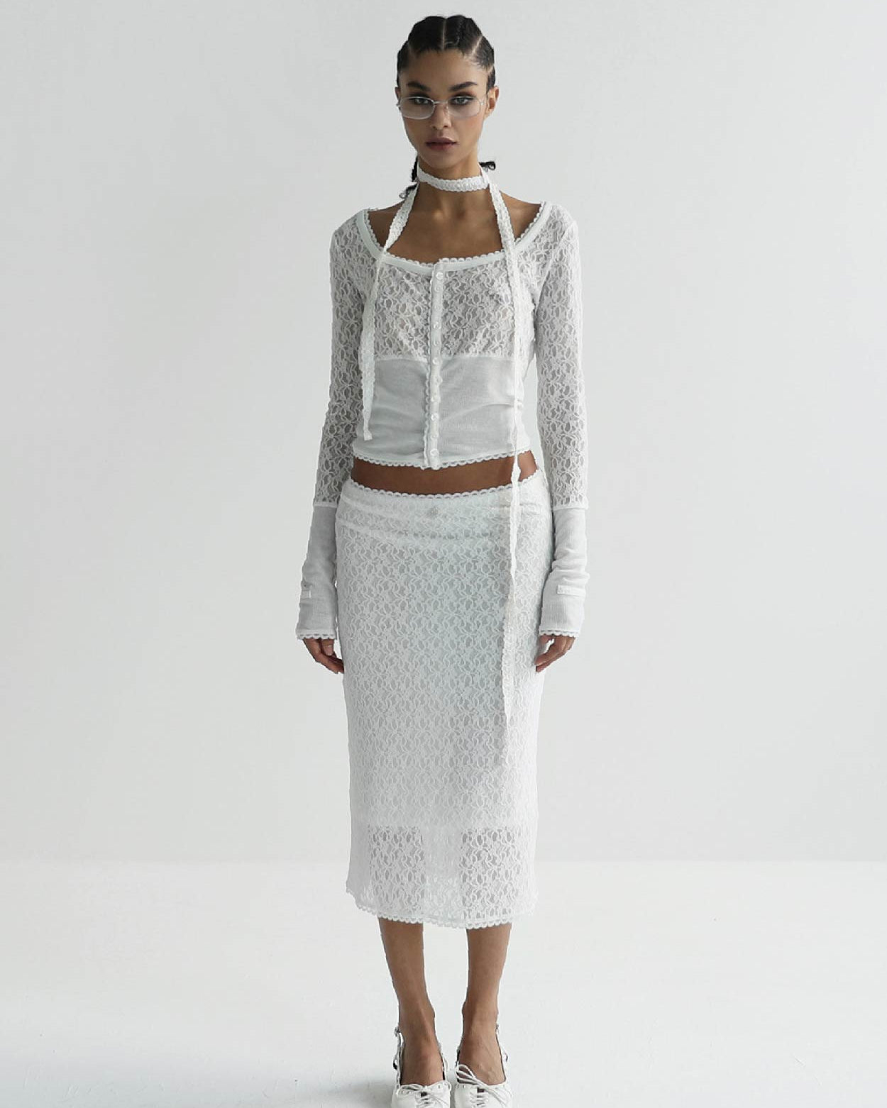 Badblood Selena Lace Midi Skirt White