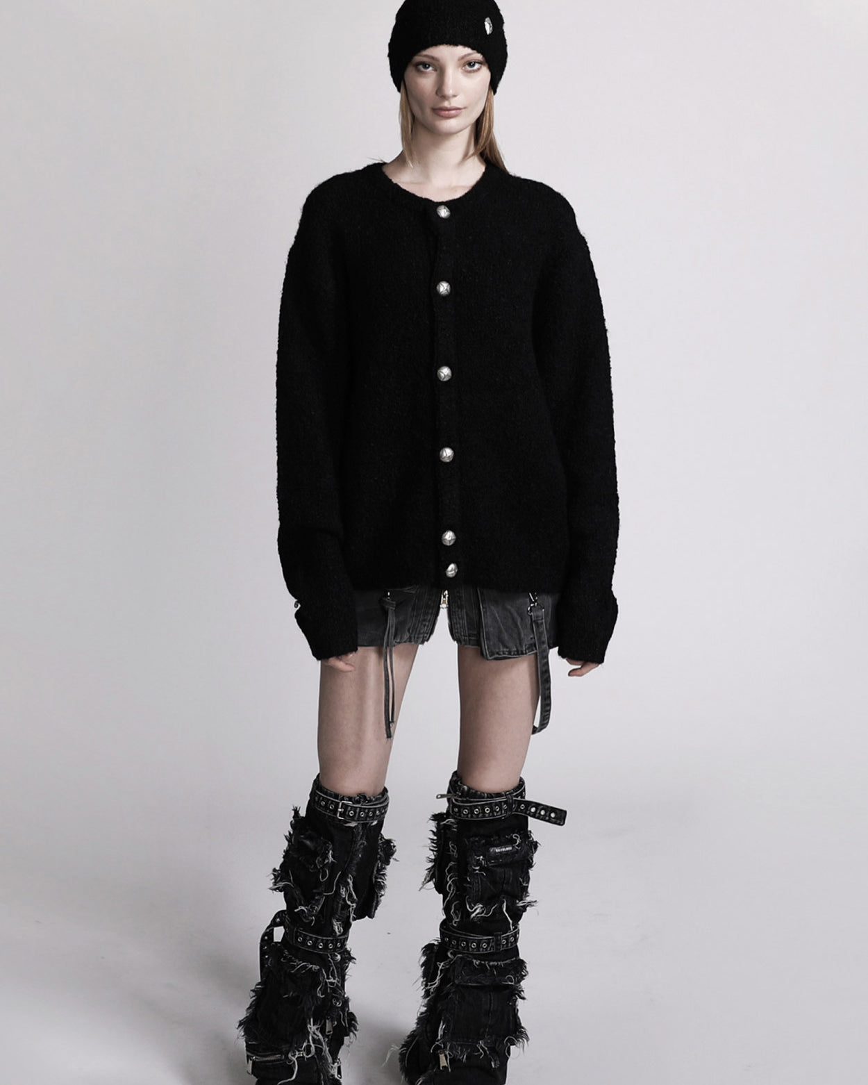 Badblood Boucle Crew Neck Cardigan Black