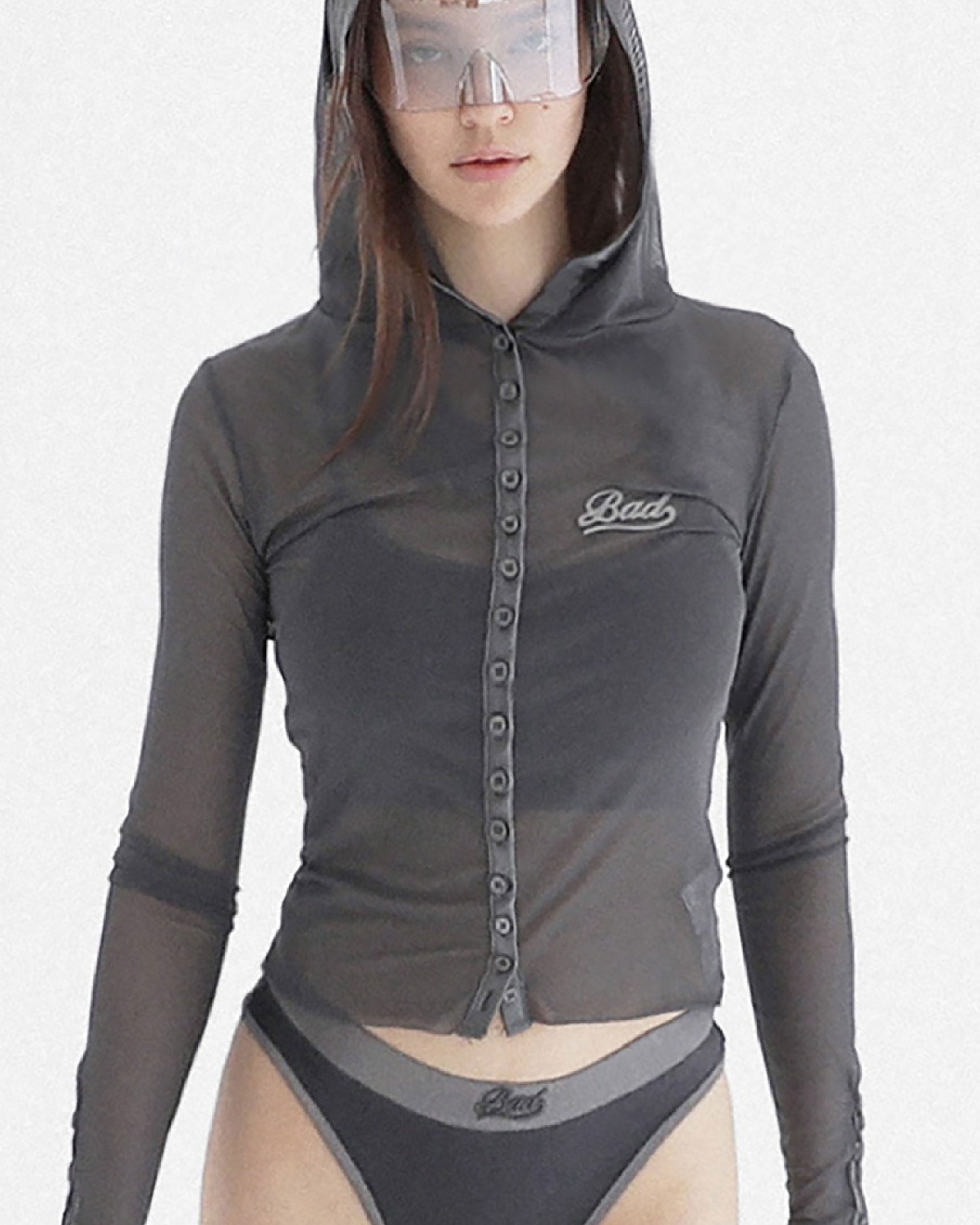 Badblood Breeze Button Up Hoodie Long Sleeve Charcoal