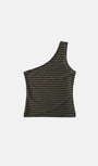 Badblood Striped One Shoulder Tank - Khaki/Black