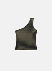 Badblood Striped One Shoulder Tank - Khaki/Black