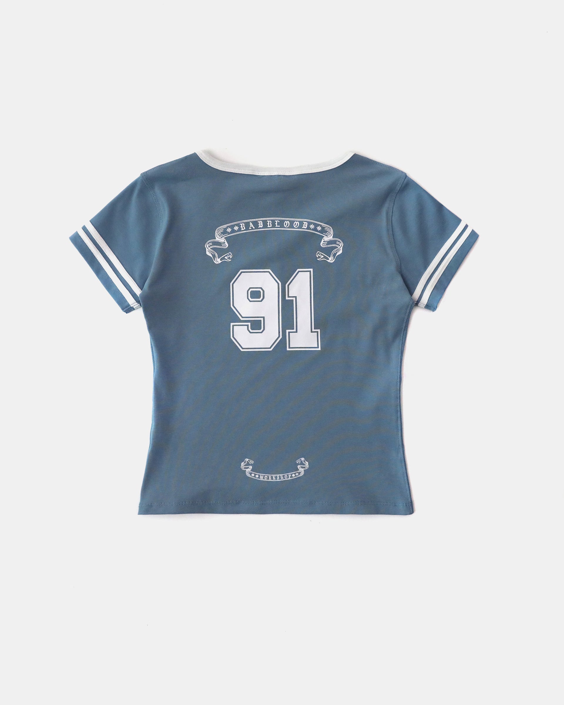Badblood 91 V-Neck Jersey T-Shirt - Light Blue