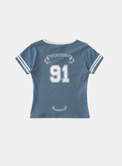 Badblood 91 V-Neck Jersey T-Shirt - Light Blue