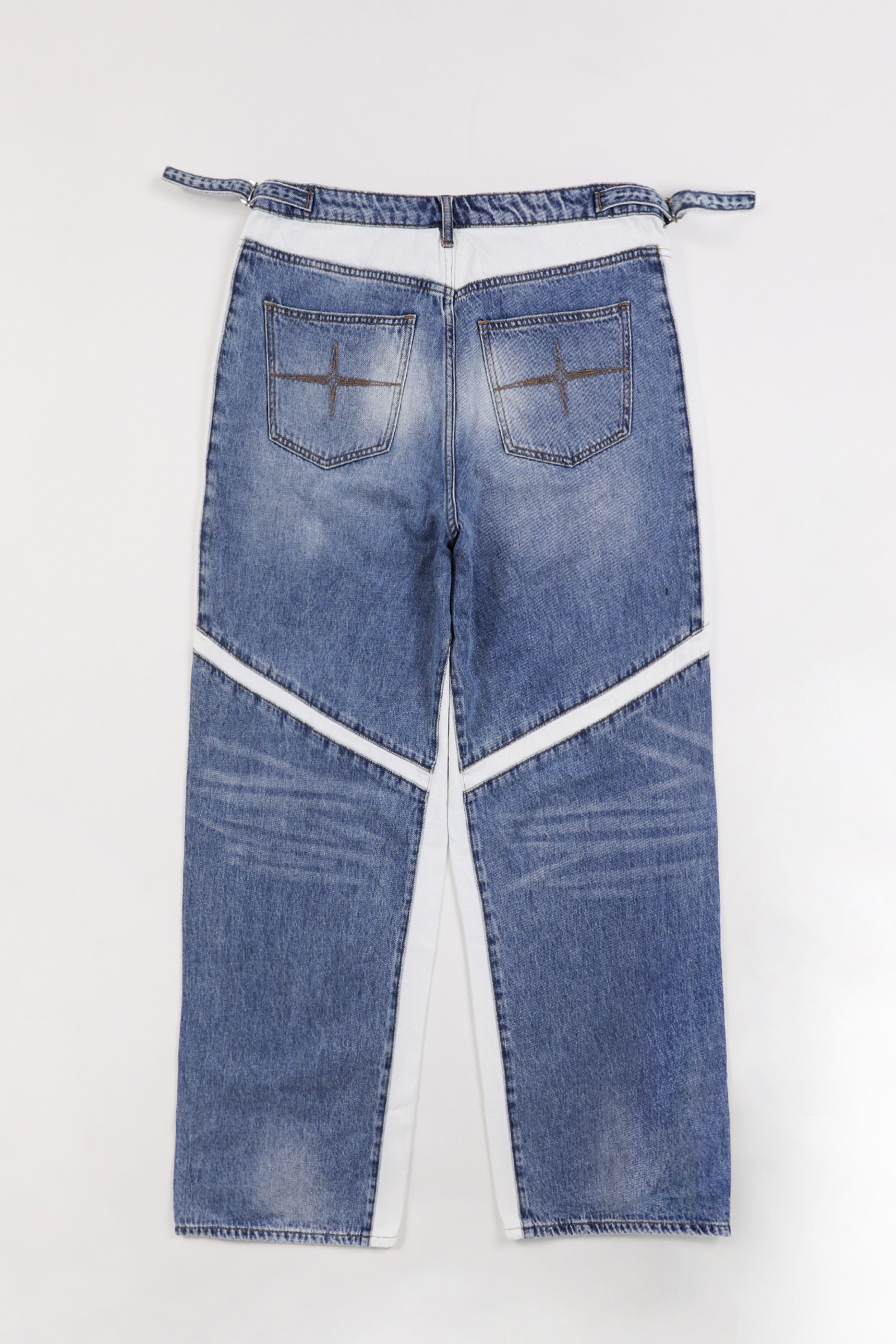 Badblood Line Panel Denim Pants Large Fit Blue/White