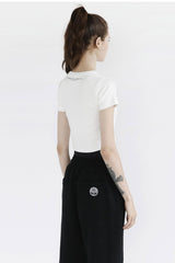 Badblood Classic Athletic Logo Cropped Baby Tee Black Logo