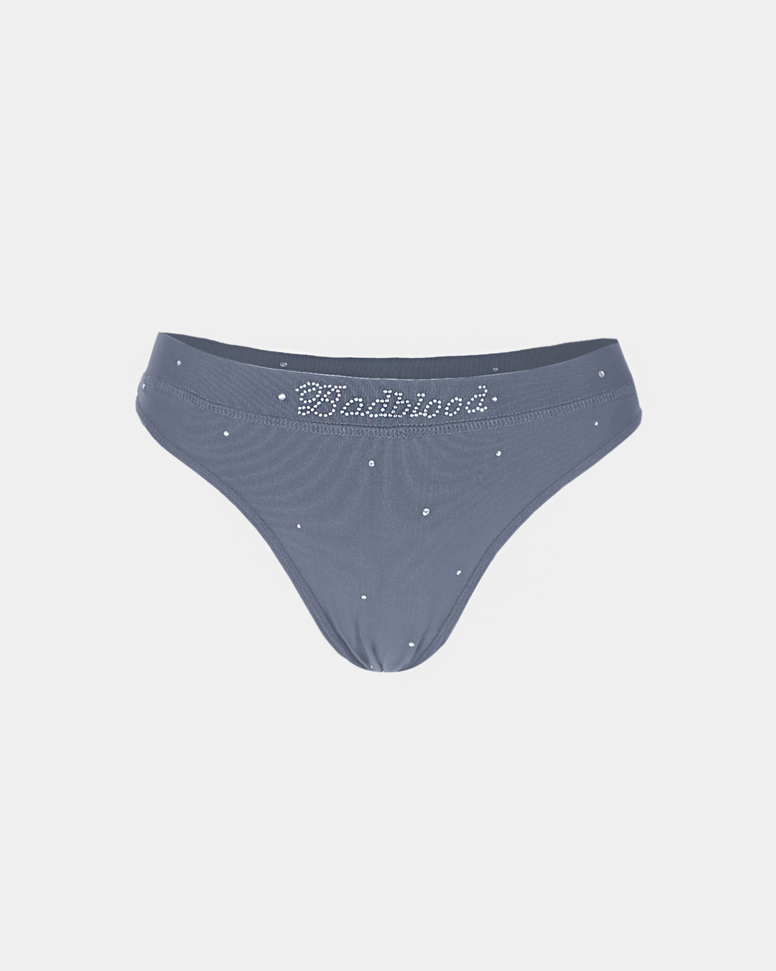 Badblood Galaxy Rhinestone Mesh Thong Dusty Blue