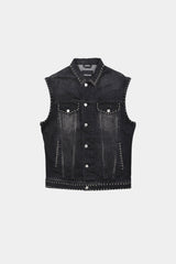 Badblood Detachable Sleeve Studded Denim Trucker Large Fit Black