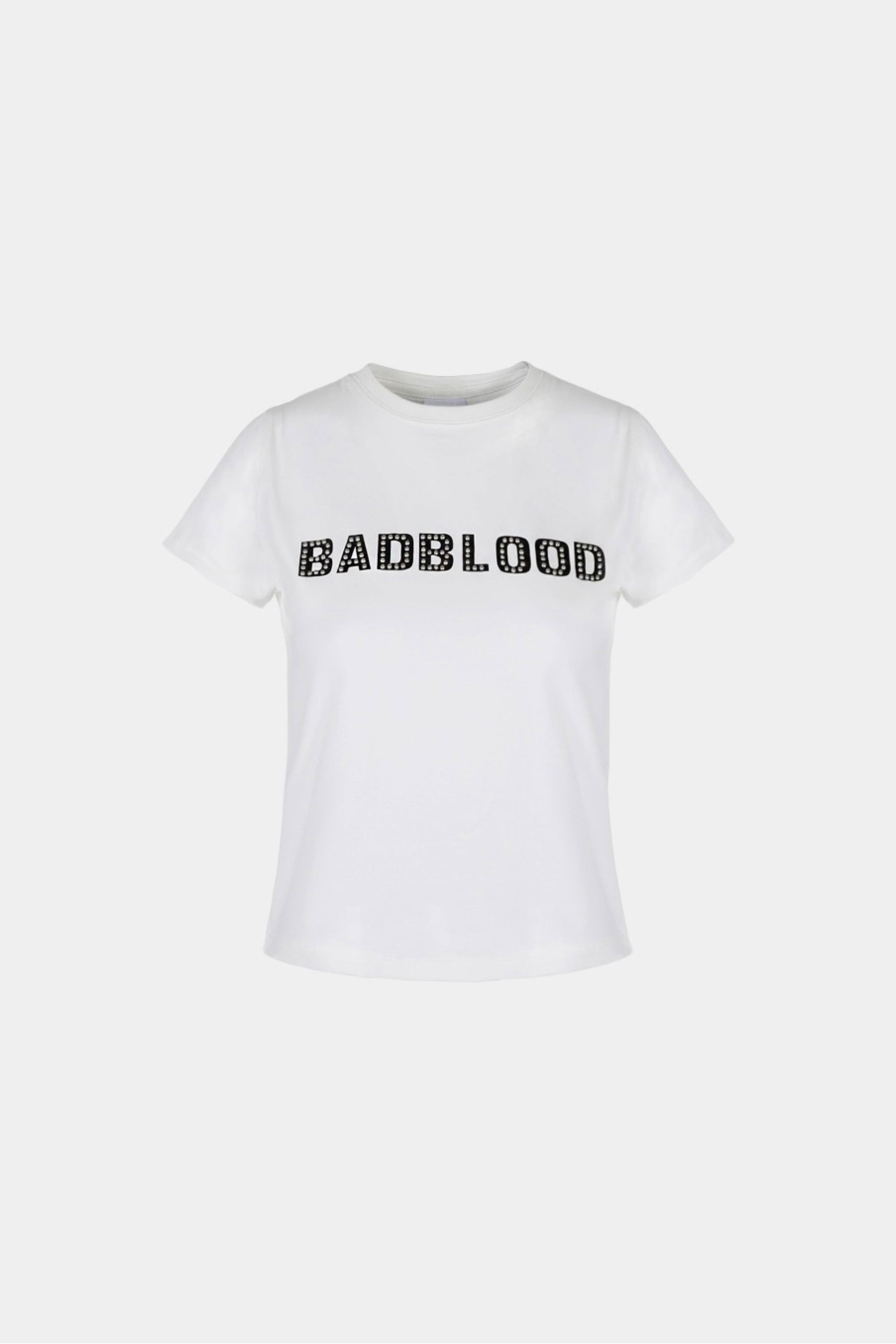 Badblood Studded Logo Short Sleeve Slim Fit White