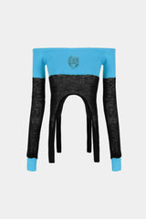 Badblood Kiddo Knit Off Shoulder Top Black/Aquamarine