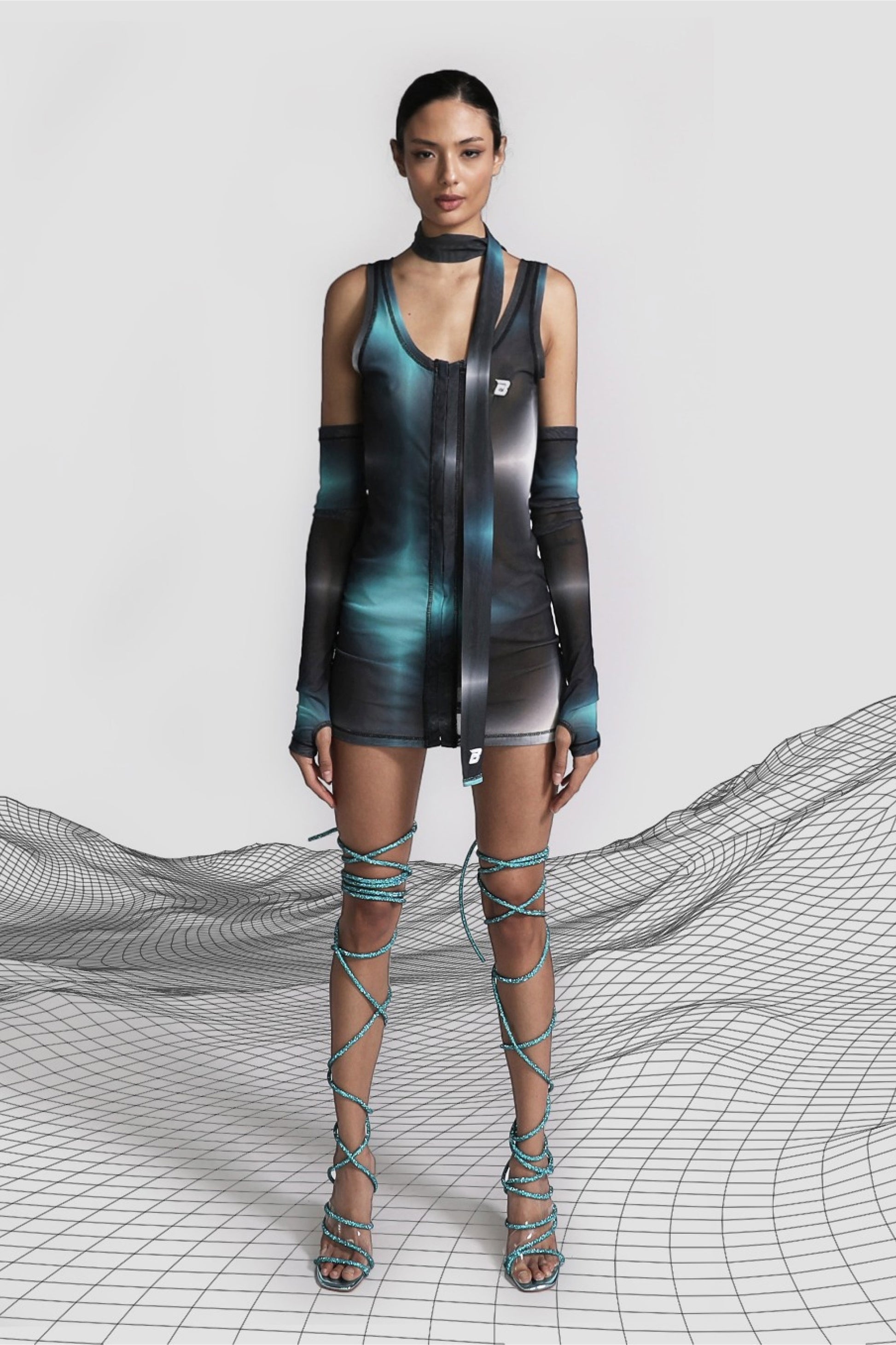 Badblood Stella Sleeveless Dress with Warmer & Scarf Blue