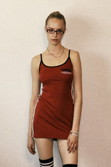 Badblood Vintage Logo Spaghetti String Mini Dress Red