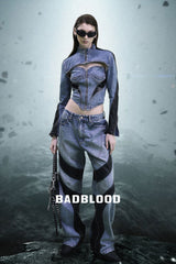 Badblood Duncan Denim Leather Bolero Blue/Black