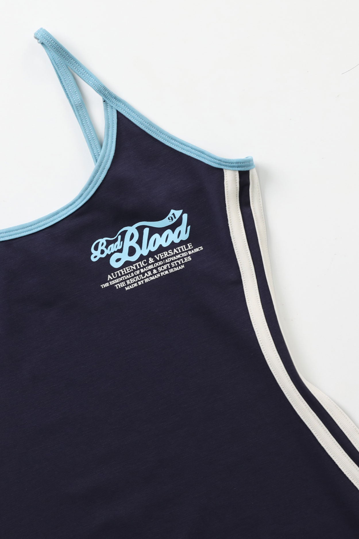 Badblood Vintage Logo Spaghetti String Mini Dress Navy