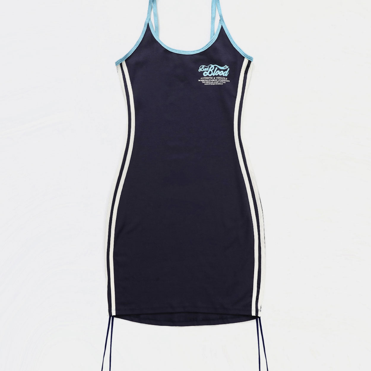 Badblood Vintage Logo Spaghetti String Mini Dress Navy
