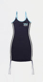 Badblood Vintage Logo Spaghetti String Mini Dress Navy
