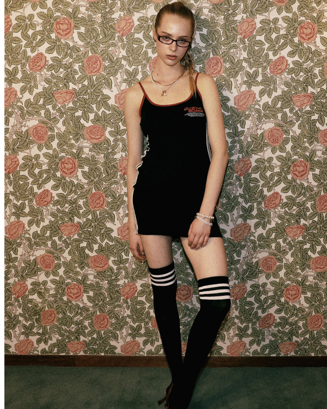 Badblood Vintage Logo Spaghetti String Mini Dress Black
