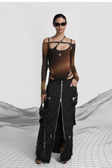 Badblood Halo Mesh Off Shoulder Shrug Brown