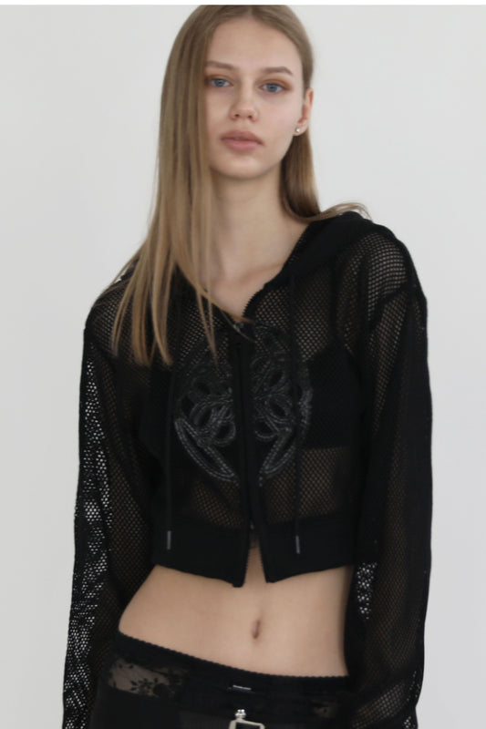 Badblood Fleur Crochet Knit Hood Zip-up Black 2500