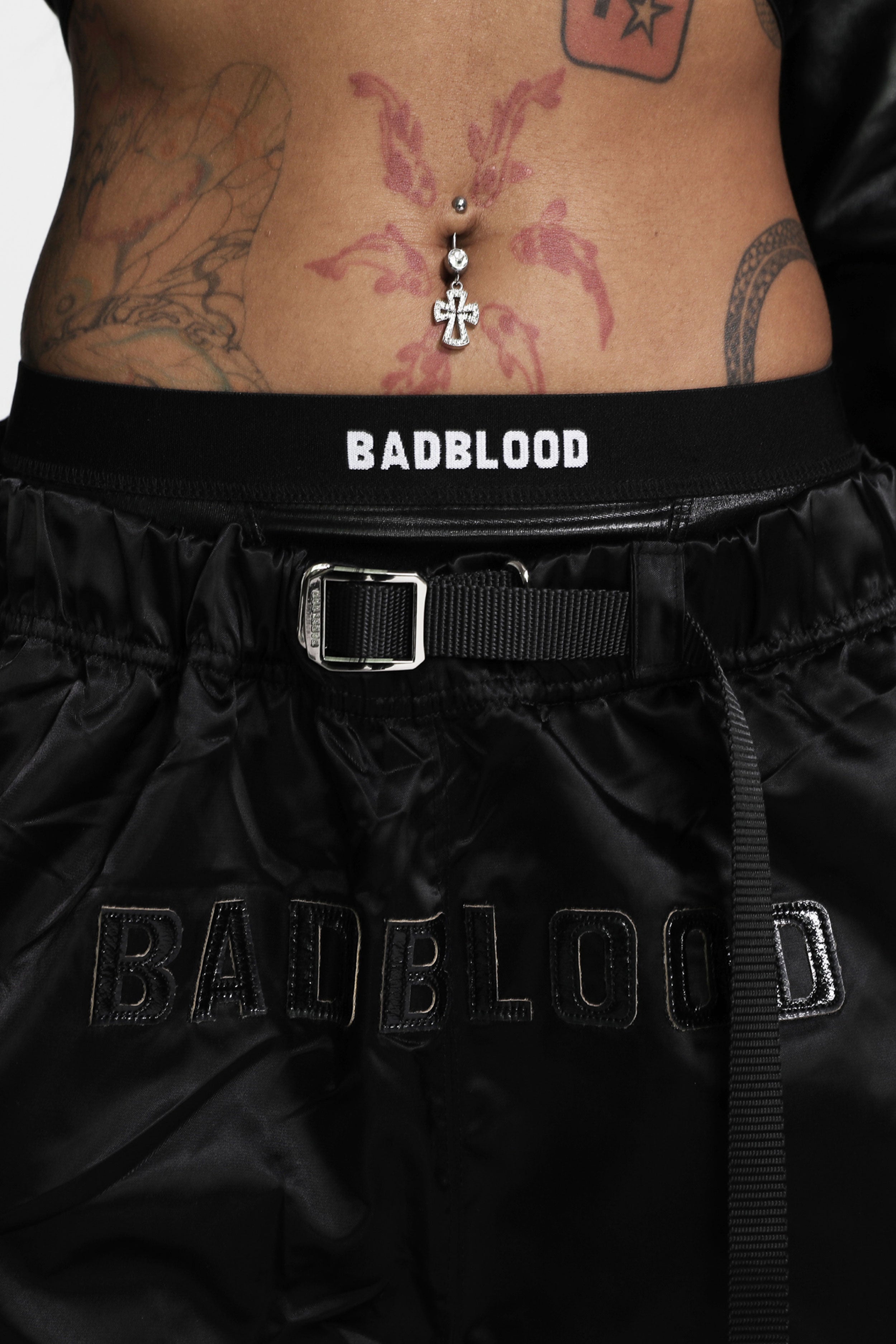 Badblood Leather Logo Nylon 2 Way Track Pants Black