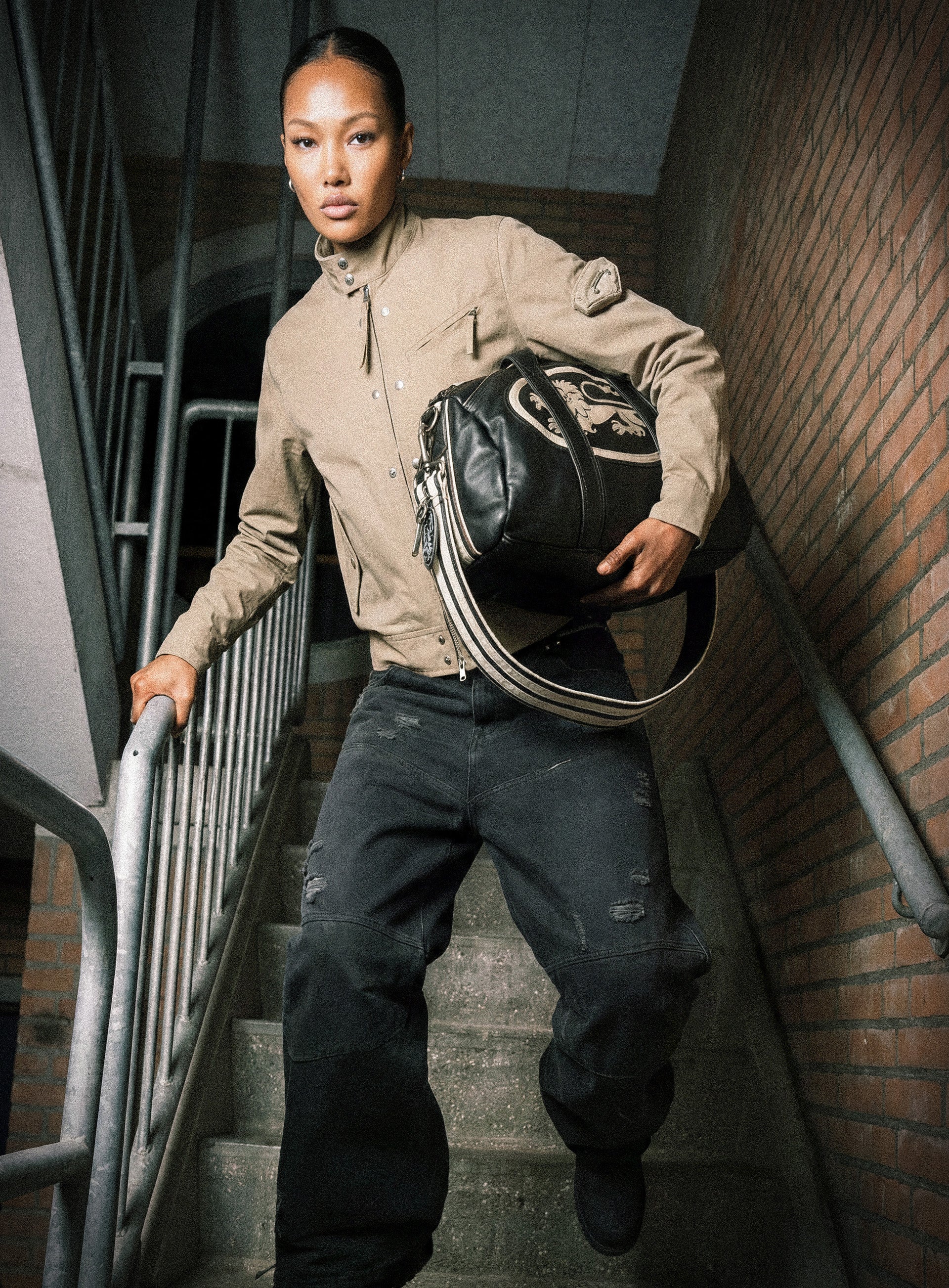 Badblood Billy Old Effect 2 Way Large Duffel Bag - Khaki Black