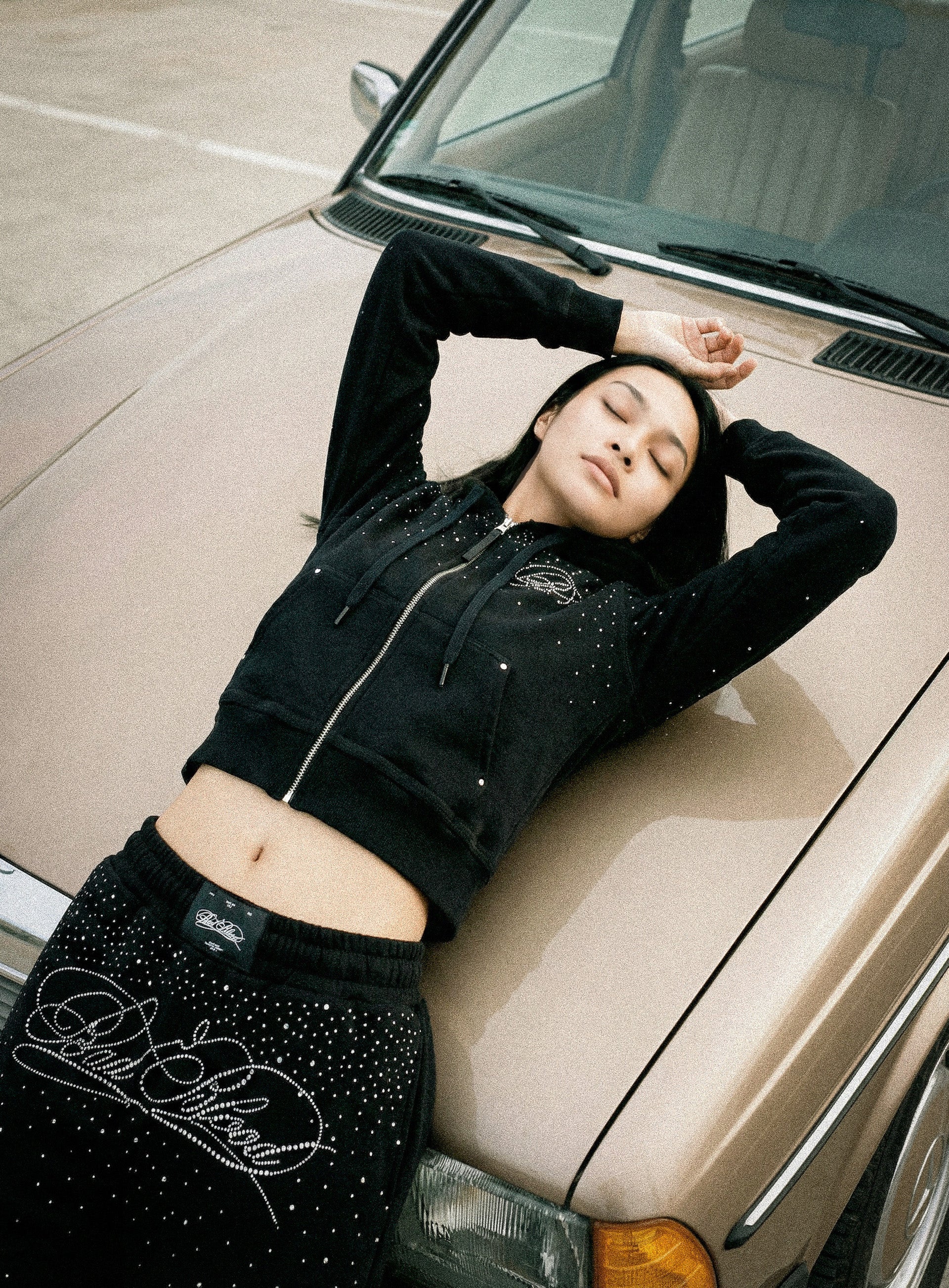 Badblood Dark Classic Rhinestone Jogger - Black