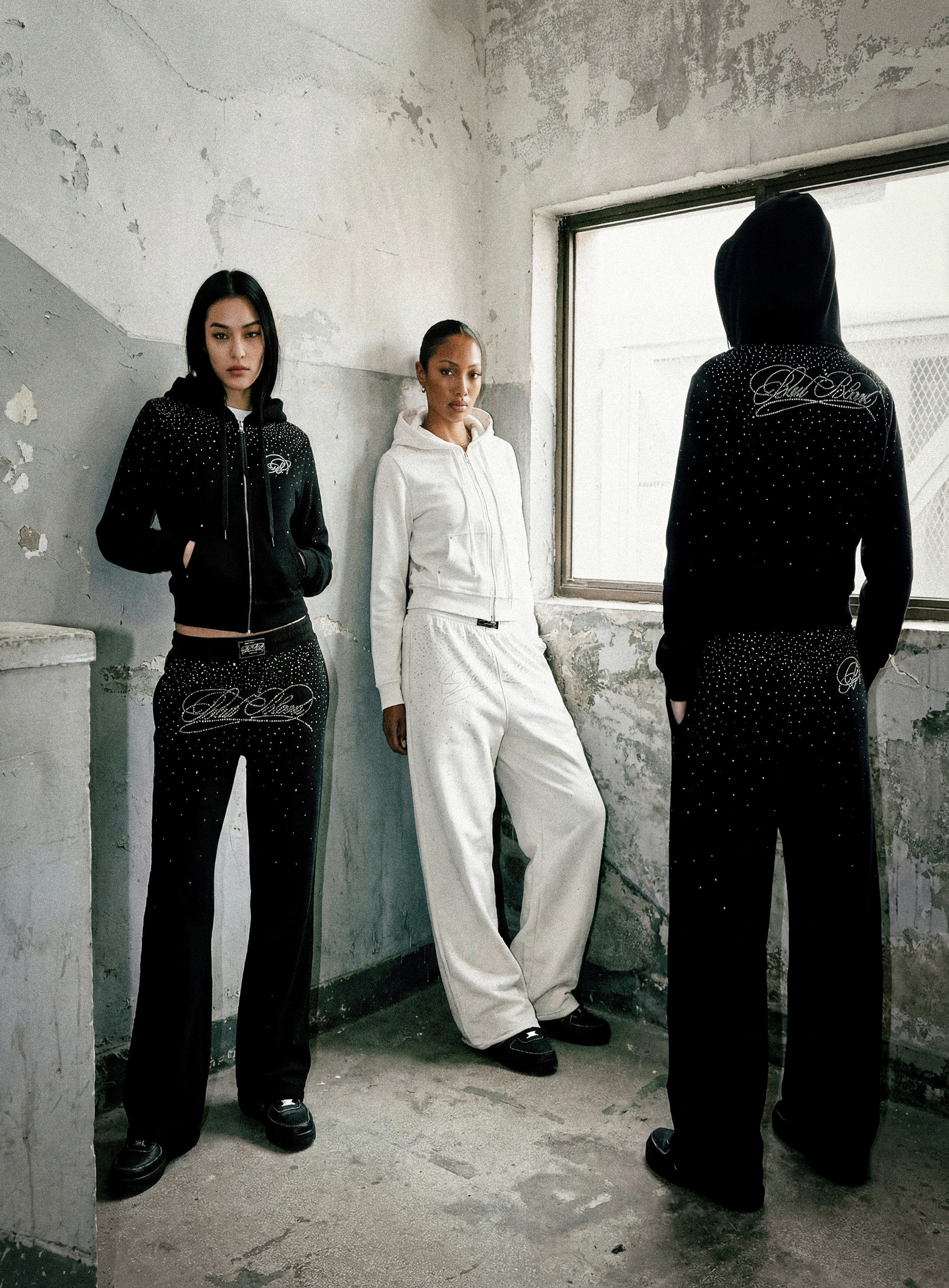 Badblood Dark Classic Rhinestone Jogger - White