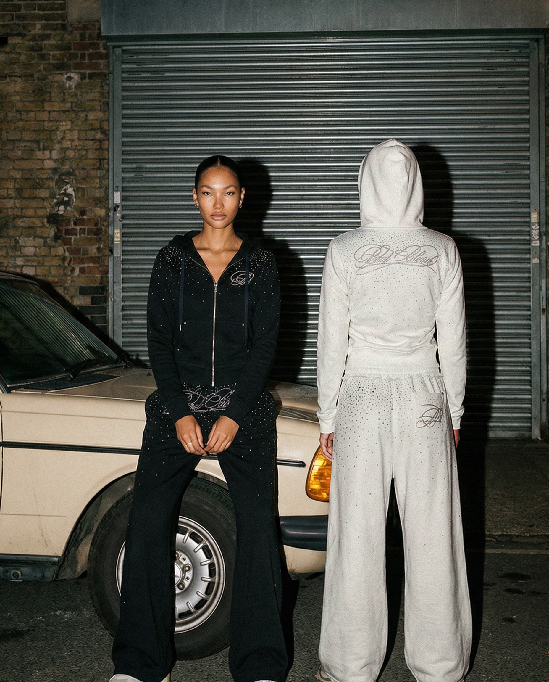 Badblood Dark Classic Rhinestone Jogger - White