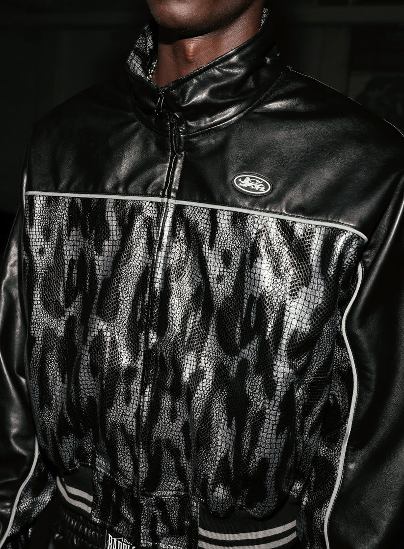 Badblood Contrast Leather Track Jacket - Black Python