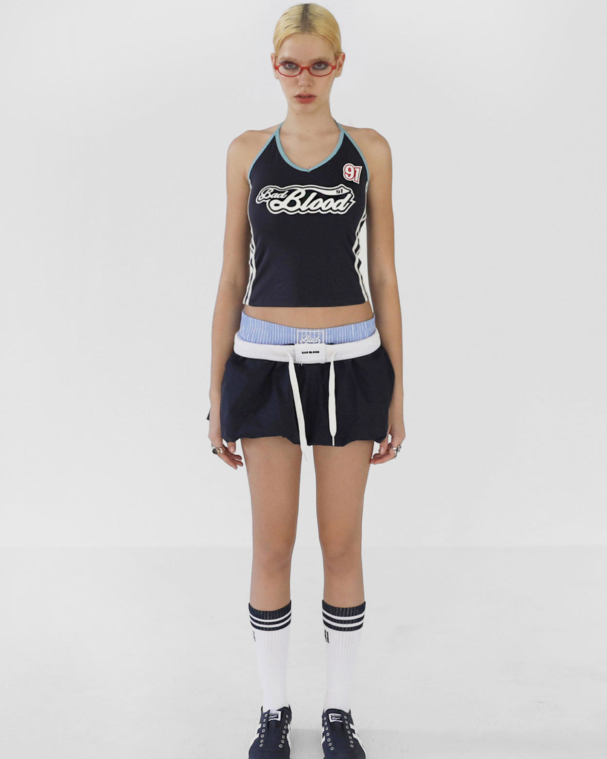 Badblood Cindy V-neck Halter Tank Navy