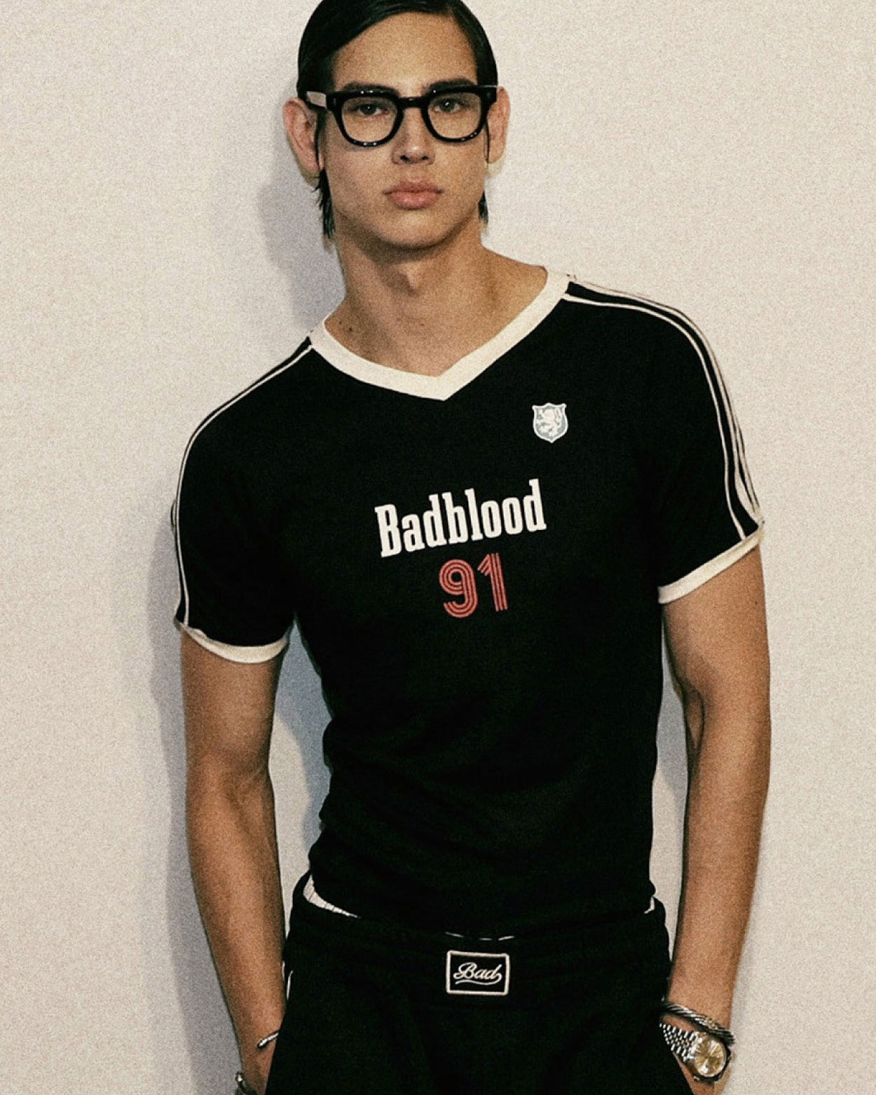 Badblood Vintage Club V-Neck Jersey T-Shirt Black
