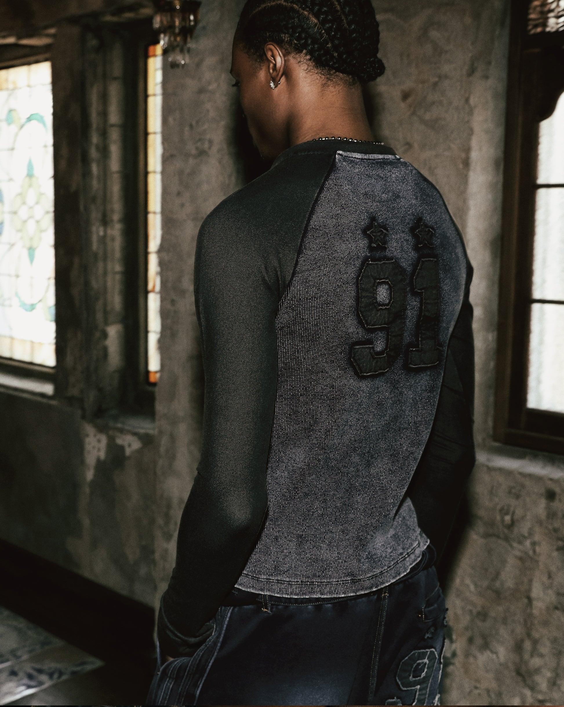 Badblood Rusty Denim V-Neck Long Sleeve Blue