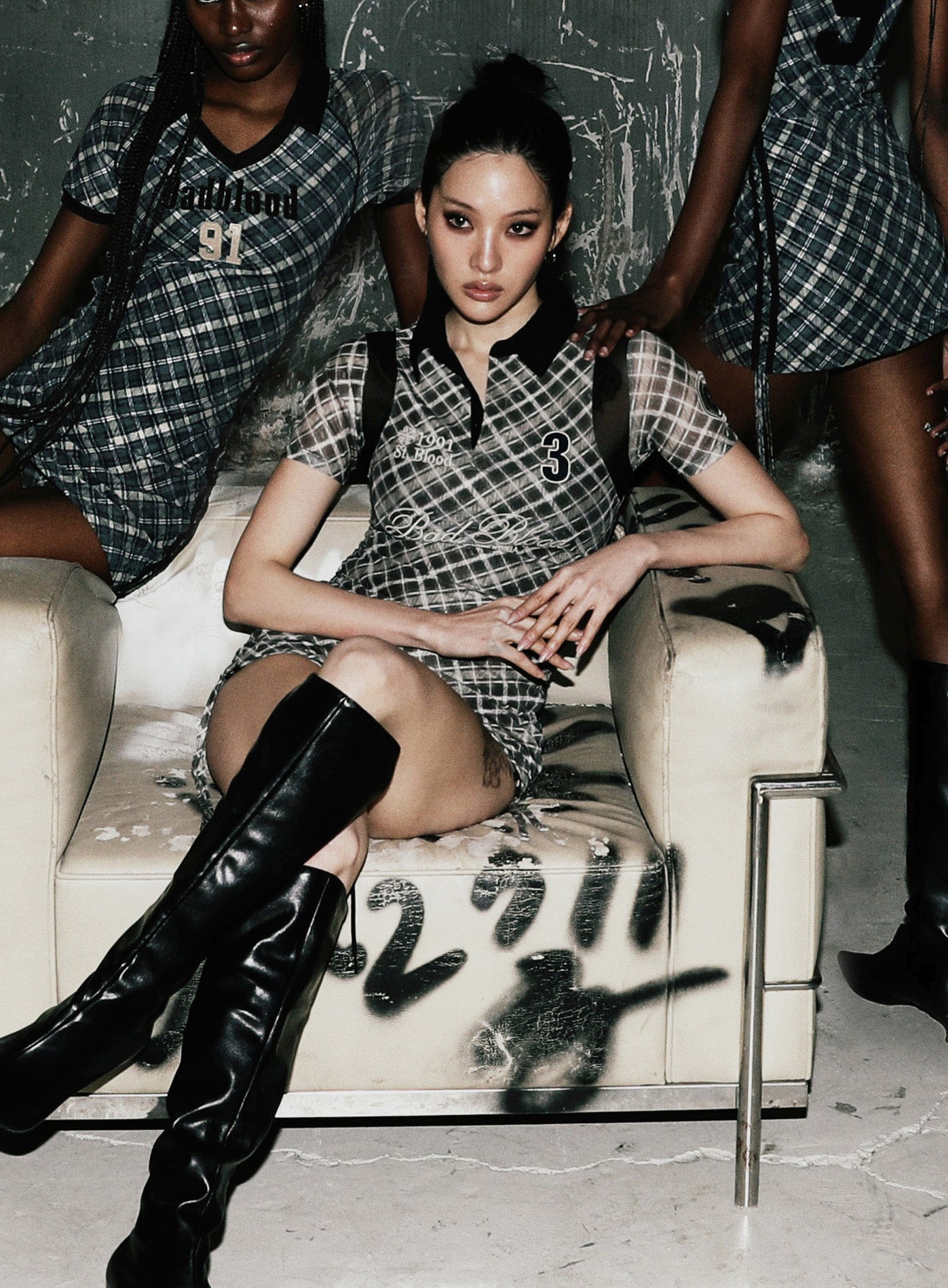 Badblood Vintage Club Polo Mini Dress Check Brown